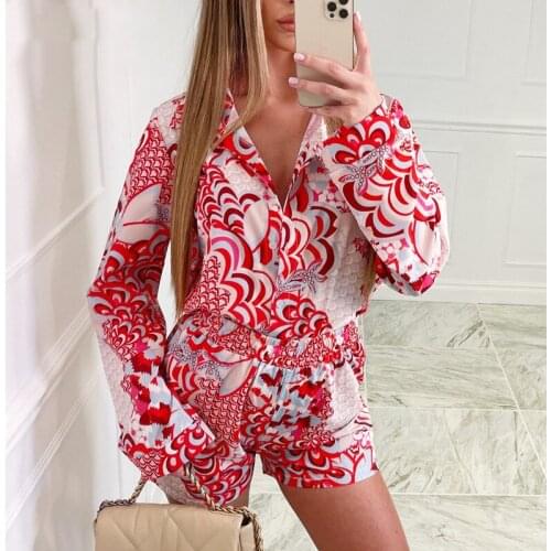 Gaono Vintage Totem Floral Print Women Shirt Hot Shorts Casual Sets Spring Summer Single Breasted Chic Female Clothes Streetwear