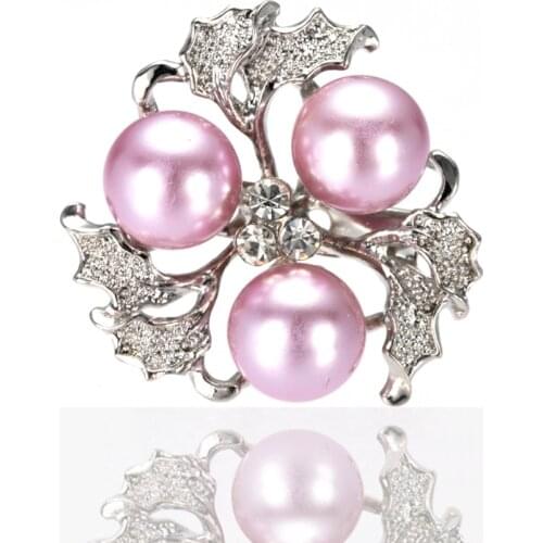 1.5 Inch Rhodium Silver Plated Lilac Imitation Pearl Small Flower Brooch Pins