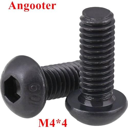 100pcs ISO7380 M4*4 Black Steel 10.9 grade Round Head Screws M4x4 Hex Socket Button Head Cap Screw Screws Bolts