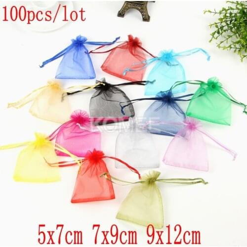 100ps/lot 5x7cm 7X9cm 9X12cm Bracelet Jewelry Gift Organza Bags Wedding Candy Pouches Party Decoration Crafts Pack Supplies