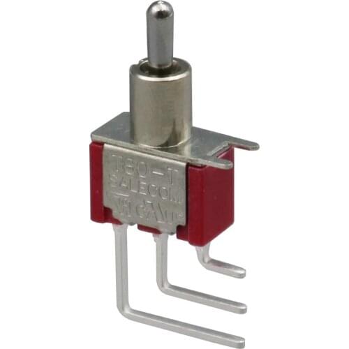 2Pcs T8020L-TNQ Maintained Mini Toggle Switch ON-OFF-ON Vertical Right Angle 3 Pin SPDT Side Mount