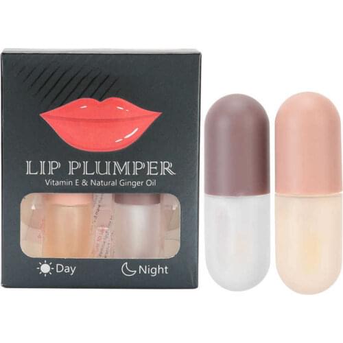 2pcs Lip Plump Shiny Liquid Long Lasting Moisturizing Day Night Care Lip Plumper Lip Makeup