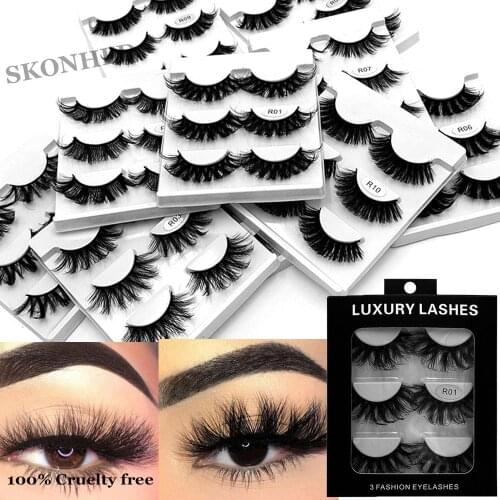 3Pair 3D Faux Mink Mixed Styles False Eyelashes 20mm Fluffy Cruelty free Dramatic Long Natural Lashes Eye Extension Makeup Tools