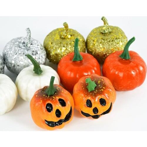 4pcs Halloween Foam Fake Pumpkin Festival Decorations Glitter Artificial Pumpkin Fake Vegetables Halloween Party Props Ornament