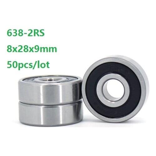 50PCS/lot 8x28x9mm 638RS 638-2RS 638 2RS RS ball bearings 8*28*9mm Double rubber cover Miniature mini Deep Groove Ball bearing