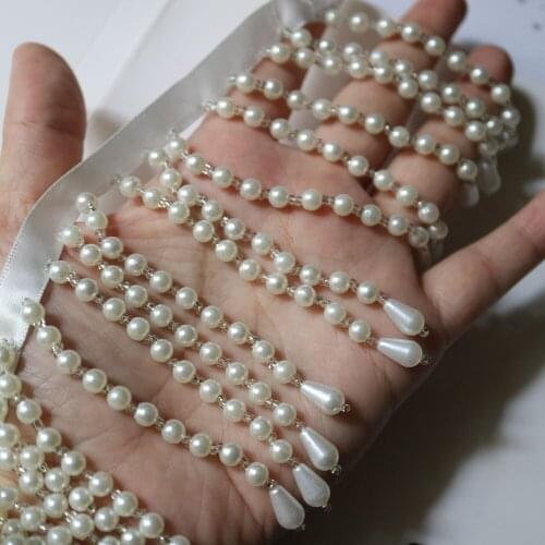 1yard new beaded pearl fringe trimmings for clothes bags Handmade beading appliques patch diy sewing accessories for curtain