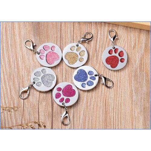 Free Shipping Personalized Dog Cat Tag Engraved Cat Dog Puppy Pet ID Name Collar Tag Pendant Pet Accessories Paw Glitter Pendant