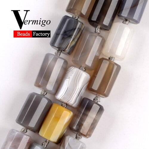 Natural Faceted Bamboo Agates Beads 11x15mm Cylinde Shape Spacer Loose Stone Beads For Jewelry Making DIY Bracelets Necklace 15"