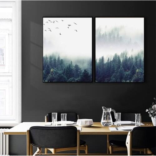 Decorative Picture for Living Room Home Decor Nordic Decoration Forest Lanscape Wall Art Canvas and Print Canvas Painting