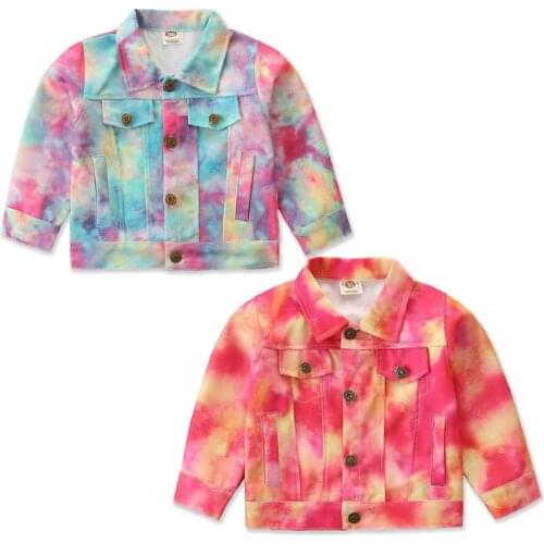 Kids Baby Girls Jacket 2020 Autumn Tie Dye Printed Lapel Denim Coats Outerwear Children Clothes 1-6Y