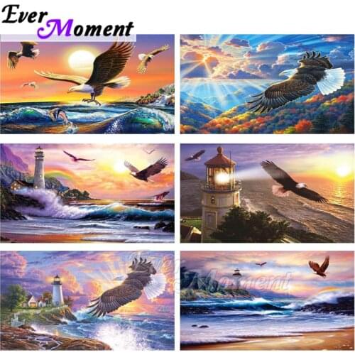 Ever Moment Diamond Painting Lighthouse Vulture Sea 5D DIY Full Square Drill Picture Of Rhinestone Diamond Embroidery ASF1991