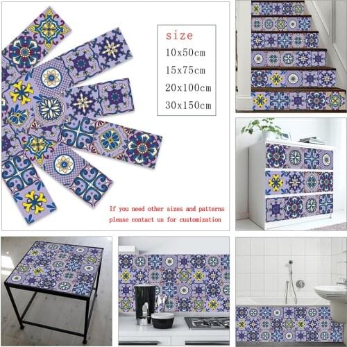 Purple Retro Pattern Strip Tiles Sticker Furniture Kitchen Home Decor Surface Gloss Film Wallpaper Peel & Stick Art Wall Decals