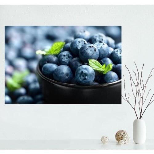 Custom Blueberry Decorative Canvas Poster High Quality Home Decoration Wall Art Cloth Silk Fabric Wall Poster Print
