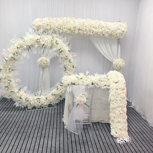 Artificial white silk flower heads rose peony Eucalyptus for wedding party home decor table runner row corner flower christma