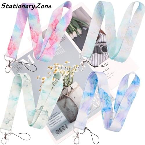 JY021 Cartoon Watercolor Marble Style Beautiful Art Key Chain Lanyard Neck Strap For Phone Keys ID Card Creative Lanyards