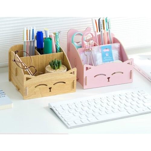 Pen Container Creative Korea Storage Lovely cartoon Students holders children Box wooden card clip multi-functional pen desktop