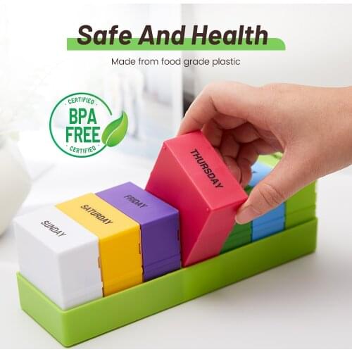 7 Day Medicine Pills Box Weekly Pillbox Case Plastic Square Pills Box Organizer Week Tablets Medicine Storage Medical Travel