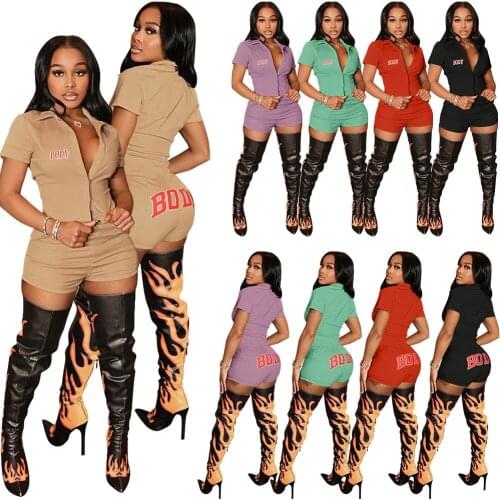 Casaul Women Biker Two Piece Set Print Letter Zipper Coat And Short Pants Sportsuit Tracksuit Clothes For Women