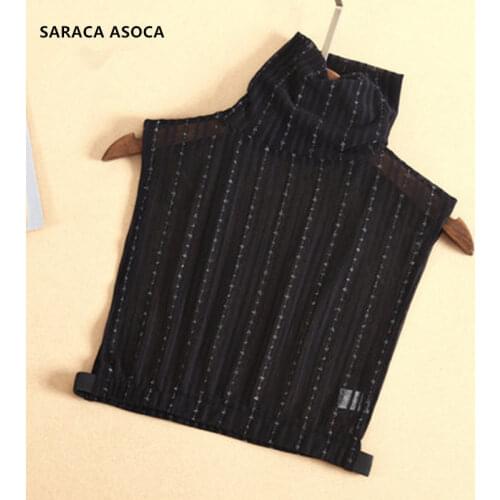 Fashion New Half Perspective Black Sweater Fake Collar Woman Winter Mesh Pullover Detachable Collars Girls