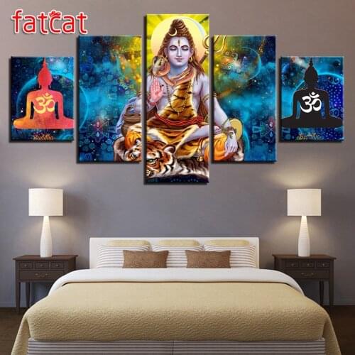 FATCAT 5D Diy Diamond Painting Hindu God Lord Shiva Paintings 5 Pieces Full Square Round Diamond Embroidery Sale Decor AE885