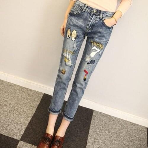 Spring New Ripped Jeans Womens Nine-point Pants Korean Version of Loose Thin Section Feet Harem Pants Womens Pants