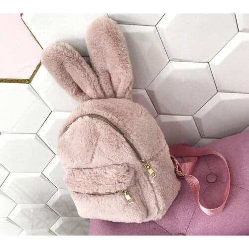 Creative toy rabbit long ear backpack for girls Lovely rabbit ear bag Plushed rabbit storage bag Large capacity