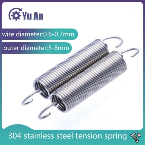 304 Stainless Steel Tension Spring Pullback Spring Draught Spring Wire Diameter 0.6 0.7 0.8mm Extension Spiral Spring