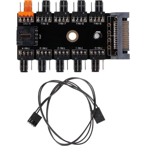 SATA 1 To 10 Way Splitter PWM Cooling Fan Hub 4-Pin 12V Power Socket PCB Adapte FAN HUB Chassis Fan Line