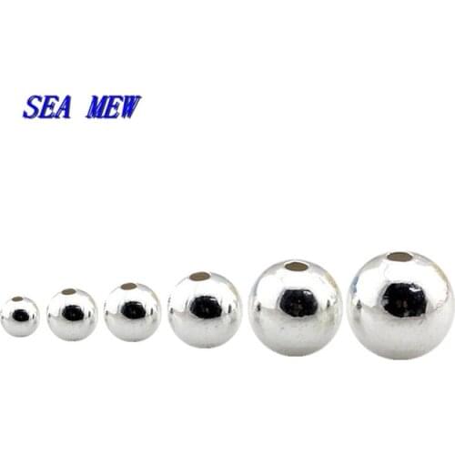 SEA MEW 100 PCS 3mm 4mm 5mm 6mm 8mm 10mm Fashion Metal Alloy Silver Color Round Beads Hole Beads For Jewelry Making