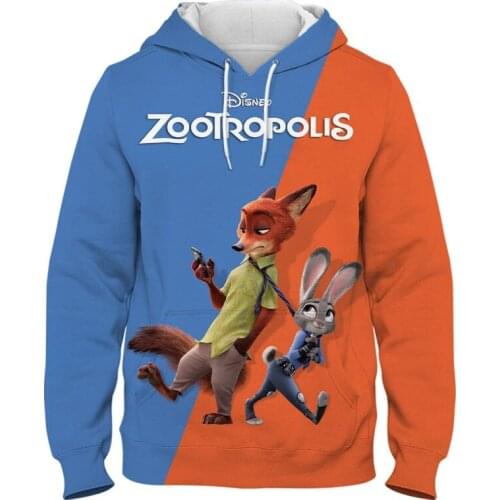 Disney cute Zootopia Zootropolis Judy and Nick Hoodies cartoon 3D print Men womens casual streetwear loose Boy Girl Kids Hoody