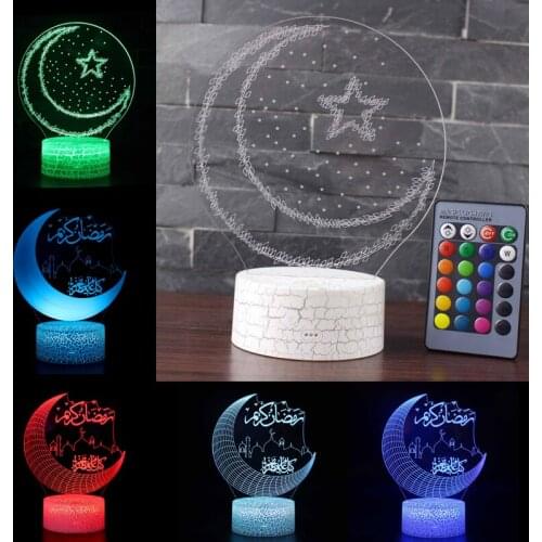 Ramadan Decoration LED Lights Lamp For Home Desktop Lights Moon Stars 16 Color Remote Control USB Charging Acrylic Night Light