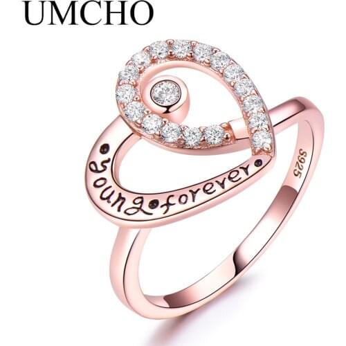 UMCHO 925 Sterling Silver Rings Young Forever Heart Jewelry For Women Mothers Day Gitfs Fine Jewelry
