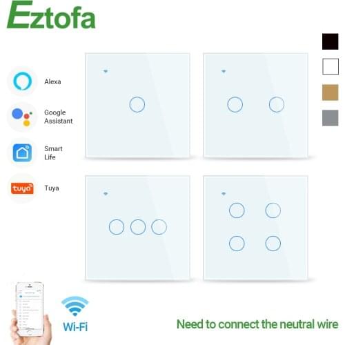 Wifi Smart Touch Switch Remote Control 1/2/3/4 Gang 2 Way AC 100V/220V Wireless Wall Light Switch EU/UK Standard Smart Home