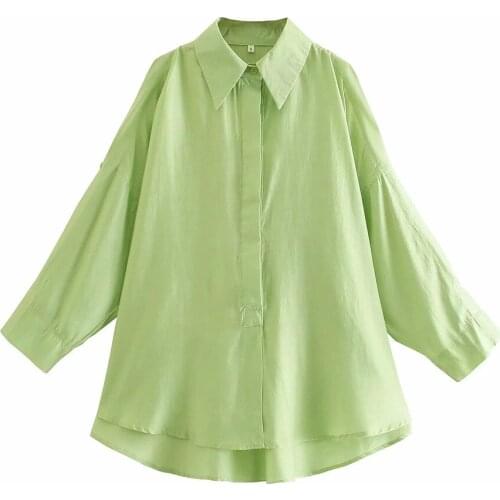 Xikom 2021 Summer Women Green TurnDown Collar Single Breasted Oversize Shirt Female casual streetwear Ladies Top