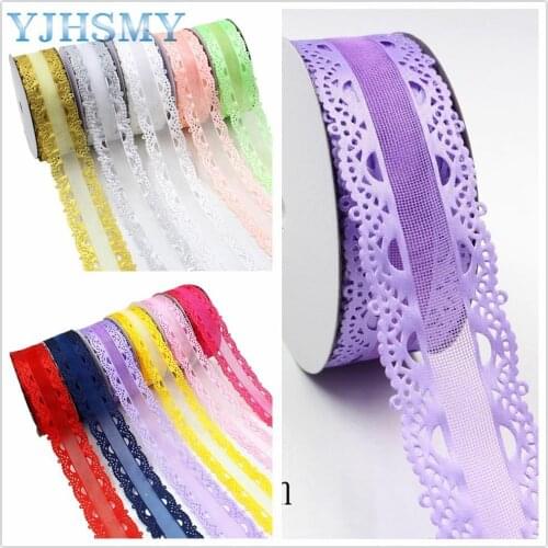 YJHSMY L-20401-191,38mm 5yards Colored Bilateral Hollow Flowers Ribbons,Wedding Accessories DIY handmade materials