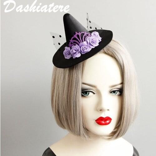 Masquerade Ball Women Hat Fascinator Hair Clip Purple Black Cosplay Accessory Halloween Witch Headdress Barrette Hairwear