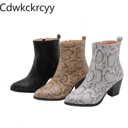 Winter The New fashion Pointed Thick heel Martin boots Leopard Sexy Plus velvet Keep warm High heel Women boots size 34-46