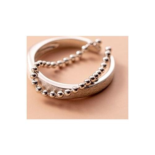 MloveAcc Simple Geometric Line Chain Double Circle Sterling Silver 925 Ring for Women Gift Free Size Ring Fine Jewelry Accessori