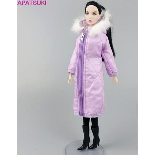 Purple Winter Warm Wear Long Coat for Barbie Doll Clothes Parka Outfits For 1/6 BJD Doll Jacket 1:6 Dolls Accessories Kids Toys