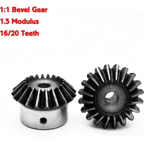 2Pcs 1:1 Bevel Gear 1.5 Modulus 16/20 Teeth ID= 6mm/8mm/10mm/12mm 90 Degree Steel Gears With Screws