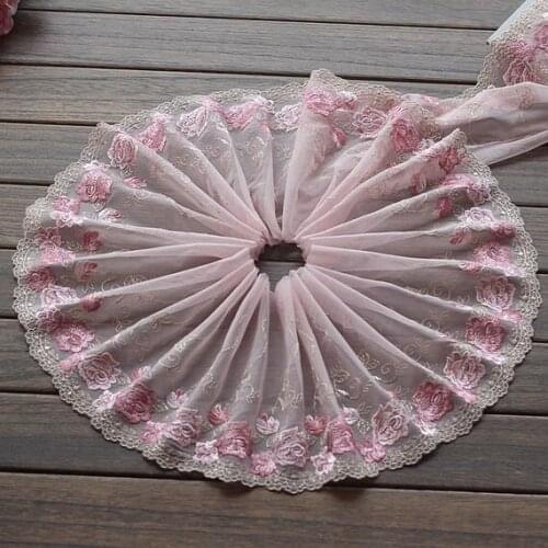 2 Yards Lace Trim Pink Floral Embroidered Tulle Lace 7.87 Inches Wide High Quality