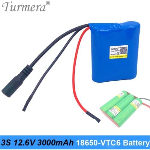 3S 10.8V 12.6V 3000mAh Reachargeable Lithium Battery Pack US18650VTC6 3000mAh 30A Battery Cell with 3S 40A BMS for Screwdriver