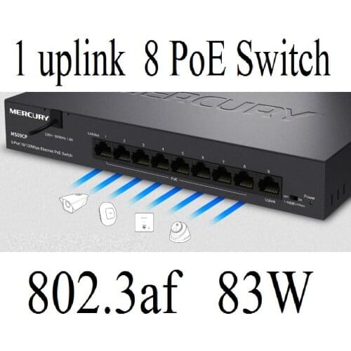9 ports 1 uplink port, 8 poe 83W 100Mbps MCU PoE Switch Ethernet Network Switch LAN Hub Full/Half duplex Exchange Auto MDI/MDIX