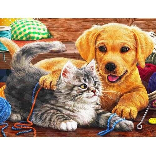 Diy Diamond Painting Cute Animals Domestic Pets Cats and Dogs Pomeranian Corgi Chinese Pastoral Dog Childrens Room Mural