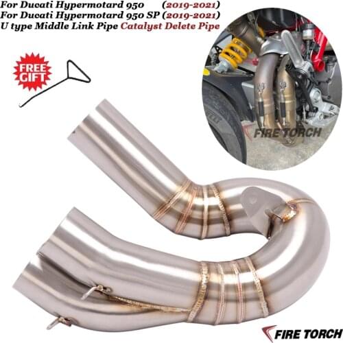For Ducati Hypermotard 950/950SP 2019-2021 Motorcycle Exhaust Stainless steel U Type Middle Link Pipe Catalyst Delete Pipe