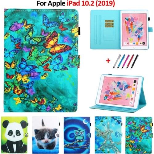 For iPad 10.2 Case Butterfly Tower Panda Painted Leather Card Slots Stand Tablet For iPad 10 2 inch 7th Generation Case Coque