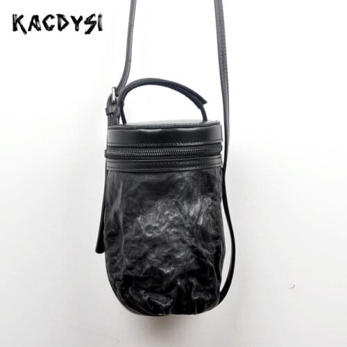 KACDYSI Original Handmade Sheepskin Genuine Leather Retro Women Handbags Luxury Ladies Female Round Tote Messenger Satchel Purse