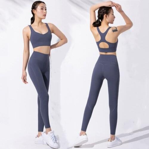 Fitness Set Women Sexy Peach Heart Collar High Strength Shockproof Sports Bra & High Waist Hollow Legging 2 Pcs Running Yoga Set