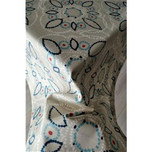 Linen Premium Quality Navy Blue Mosaic Patterned Cream Table Cloth Wedding, Party,Sofa Cover Turkish Cotton For Rectangular Tab