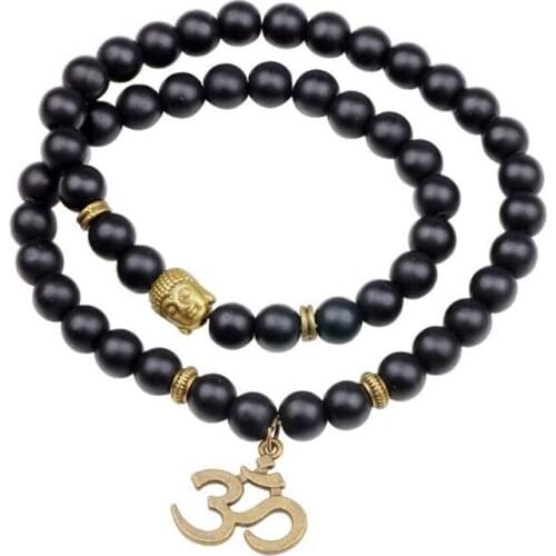 Matte Black Onyx Hand-made Jewelry Double Wrap Mala Yoga Bracelet Buddha Head Bracelet Or Necklace Buddhist Gift